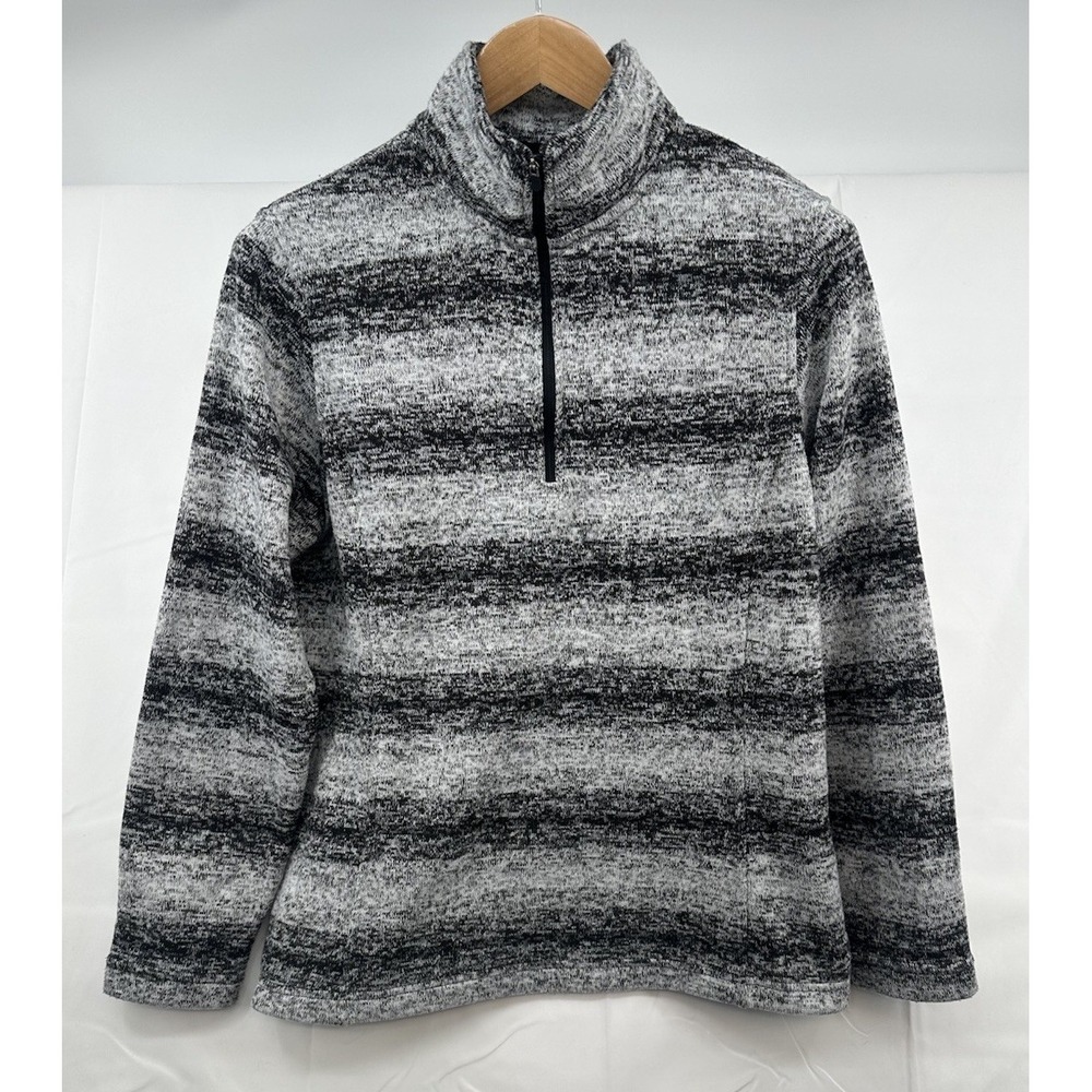 Land's End 1/4 Zip Pullover Long Sleeve Women's Large 14/16 Gray White Warm